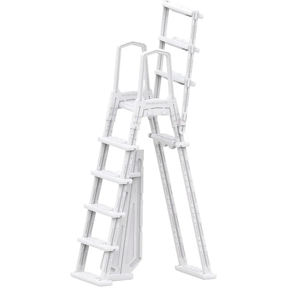 A-Frame Pool Ladder with Barrier for 48–52" Above Ground Pools – Non-Slip Steps & Safety Handrails, 300 lb Capacity