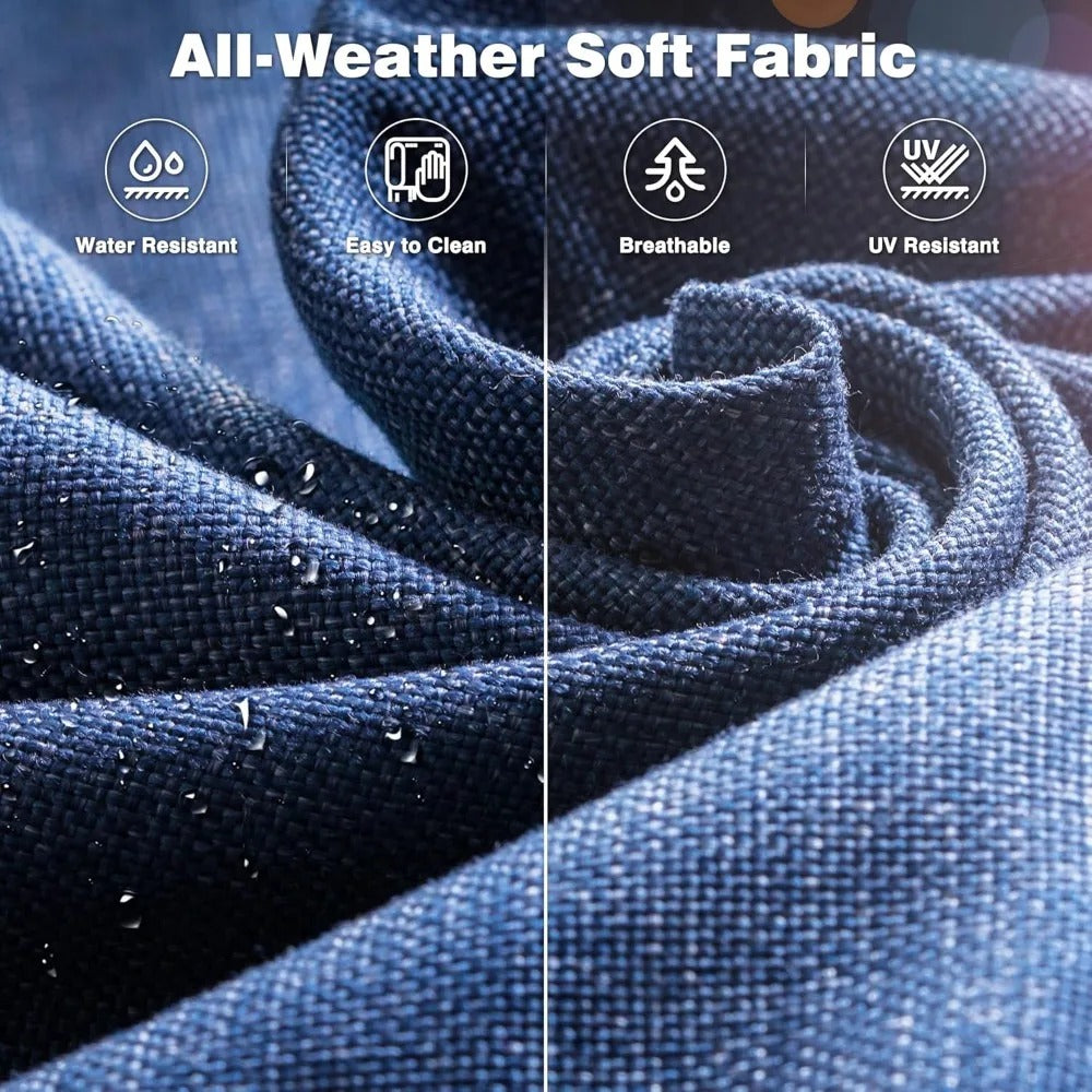 5-Piece Outdoor Wicker Patio Set – High Back Sofa & Ottomans with Navy Cushions, All-Weather Rattan Furniture for Backyard or Porch