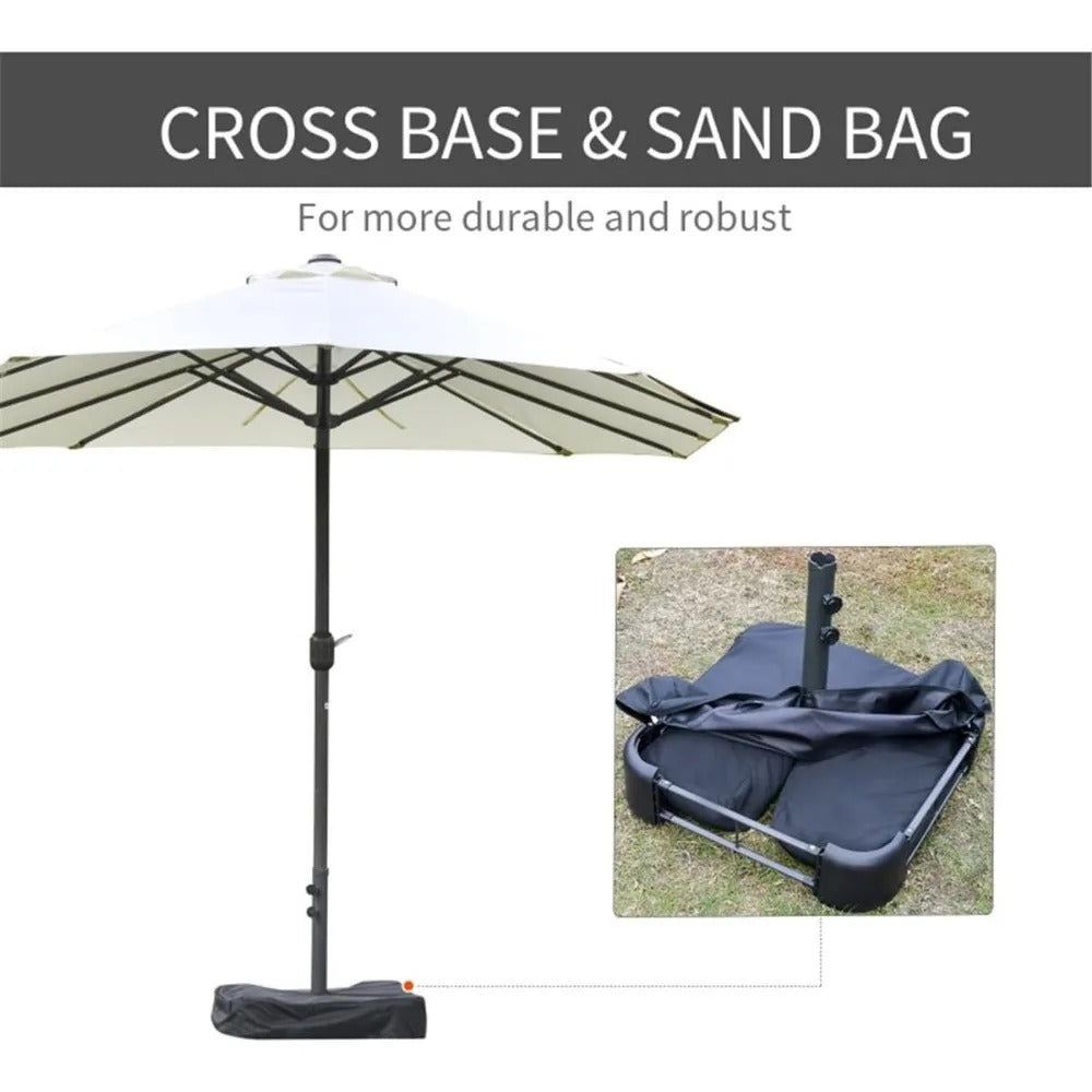 15FT Double-Sided Patio Umbrella with Base & Sand Bag – Extra Large Outdoor Sun Shade with Crank & Vents, UV-Resistant, White