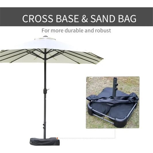 15FT Double-Sided Patio Umbrella with Base & Sand Bag – Extra Large Outdoor Sun Shade with Crank & Vents, UV-Resistant, White