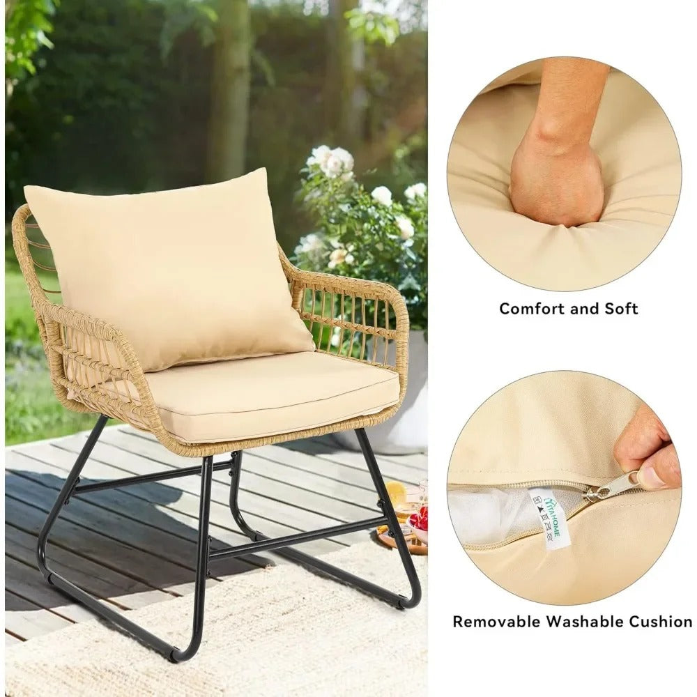 4-Piece Outdoor Wicker Patio Set – Rattan Conversation Furniture with Cushions & Tempered Glass Table