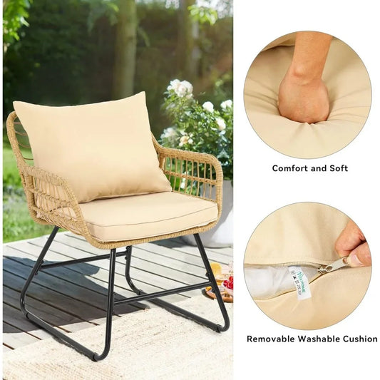 4-Piece Outdoor Wicker Patio Set – Rattan Conversation Furniture with Cushions & Tempered Glass Table