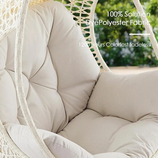 Hanging Egg Chair with Beige Cushion – Teardrop Outdoor Wicker Swing (No Stand)
