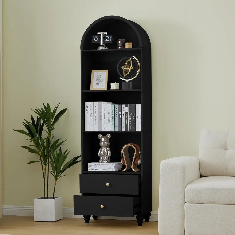 Modern 75.6" Arched Bookshelf with Drawers – Elegant Storage & Display Solution