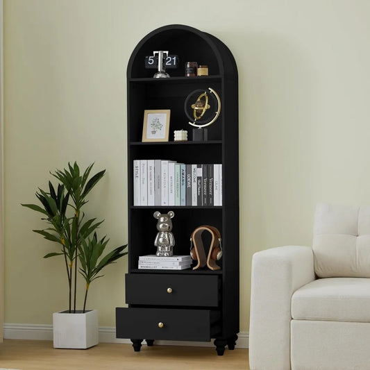 Modern 75.6" Arched Bookshelf with Drawers – Elegant Storage & Display Solution