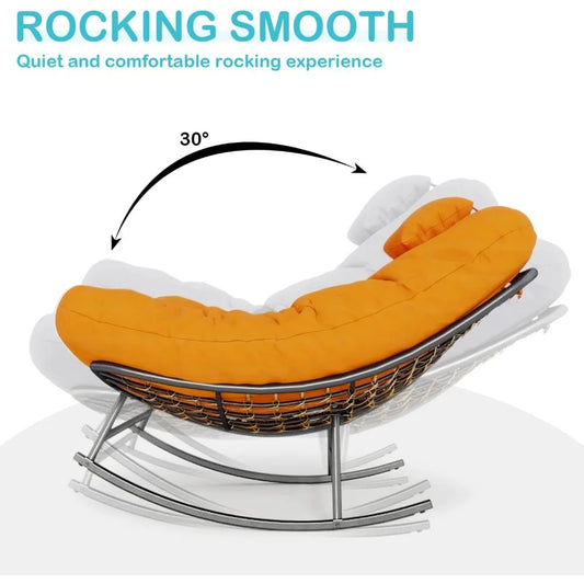 Double Papasan Rocking Loveseat – 2-Person Outdoor Chair with Cushion & Rattan Frame