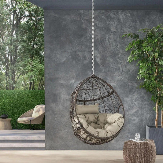 Hanging Egg Chair Without Stand – Outdoor & Indoor Wicker Swing with 8FT Chain, Thick Cushion & 400 lbs Capacity