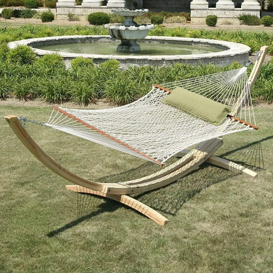 Large Oatmeal Rope Hammock for 2 – Handcrafted Duracord Hammock with Spreader Bars, Tree Hooks & Chains – 450 lb Capacity