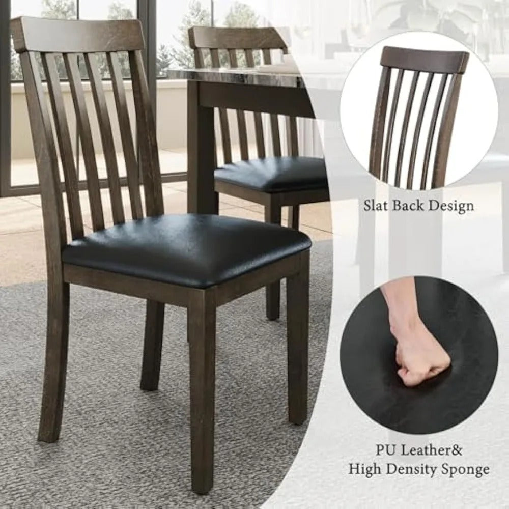7-Piece Dining Table Set with Faux Marble Top – Includes 6 PU Leather Upholstered Chairs & Solid Wood Frame (Seats 6)
