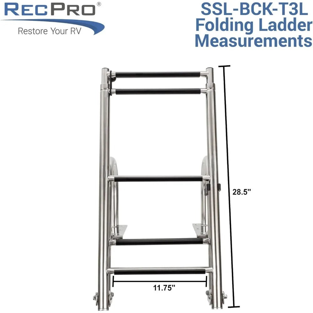 5-Step Heavy-Duty Telescoping Rear Entry Ladder – Polished 316 Stainless Steel for Marine Pontoon Boats