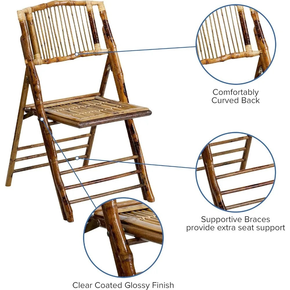 4-Pack Bamboo Folding Chairs – Commercial-Grade Wooden Event Chairs with Slat Back & 300lbs Capacity