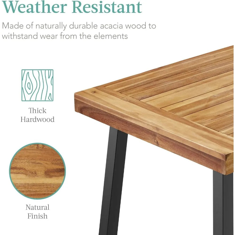 6-Person Acacia Wood Dining Table – Indoor/Outdoor Picnic Table with Metal Legs, 350 lb Capacity