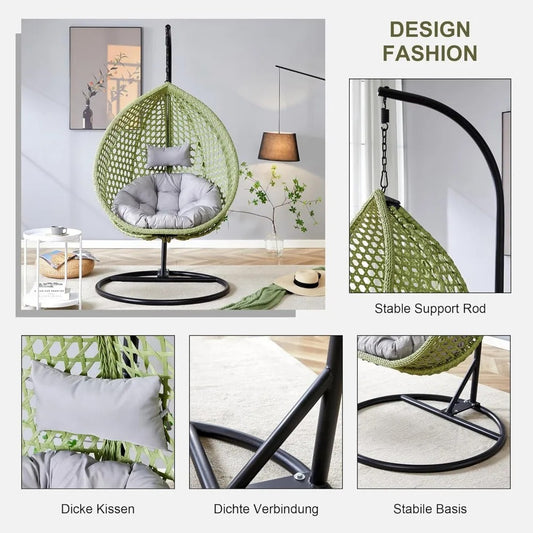 Luxury Hanging Egg Swing Chair with Stand & Cushions – Indoor/Outdoor Rattan Hammock Chair (350 lbs Capacity, All-Weather Use)