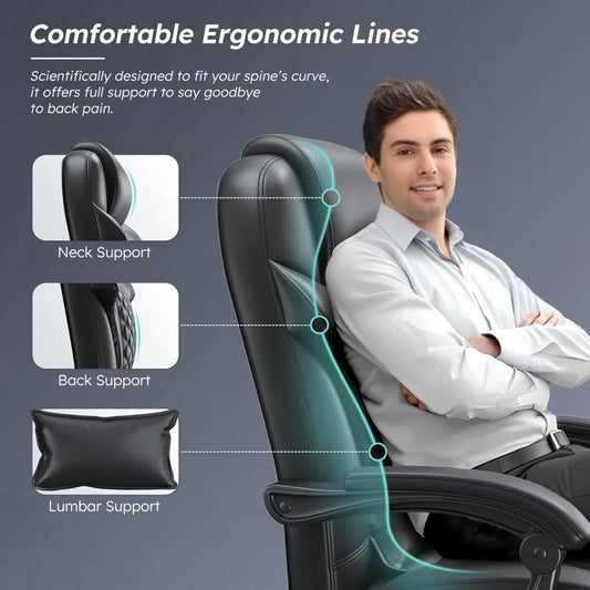 Ergonomic Office Chair with Footrest – 145° Reclining, Adjustable Height & Armrests, Lumbar Support Computer Desk Chair