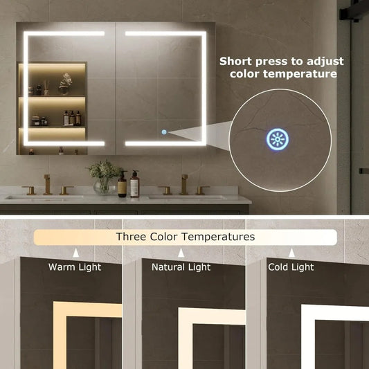 48" LED Medicine Cabinet Mirror – Dimmable Light, Anti-Fog, USB/Outlet, 3 Color Modes