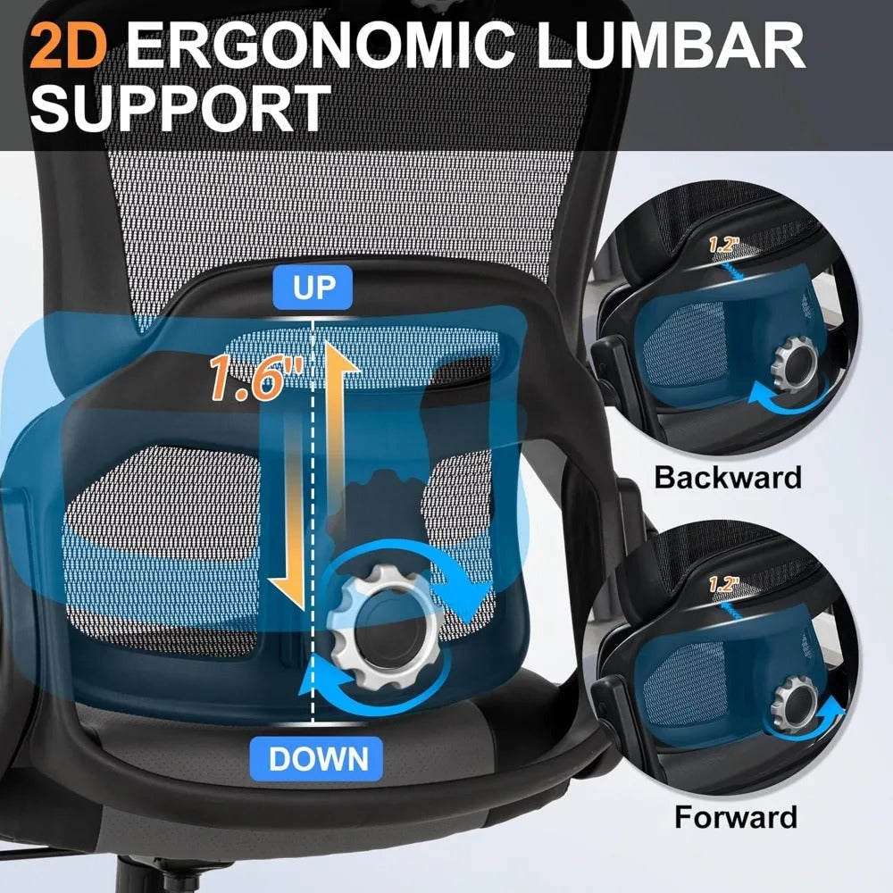 500lbs Big & Tall Ergonomic Office Chair – Heavy Duty Mesh Desk Chair with 5D Flip Arms, Lumbar Support & PU Leather Seat