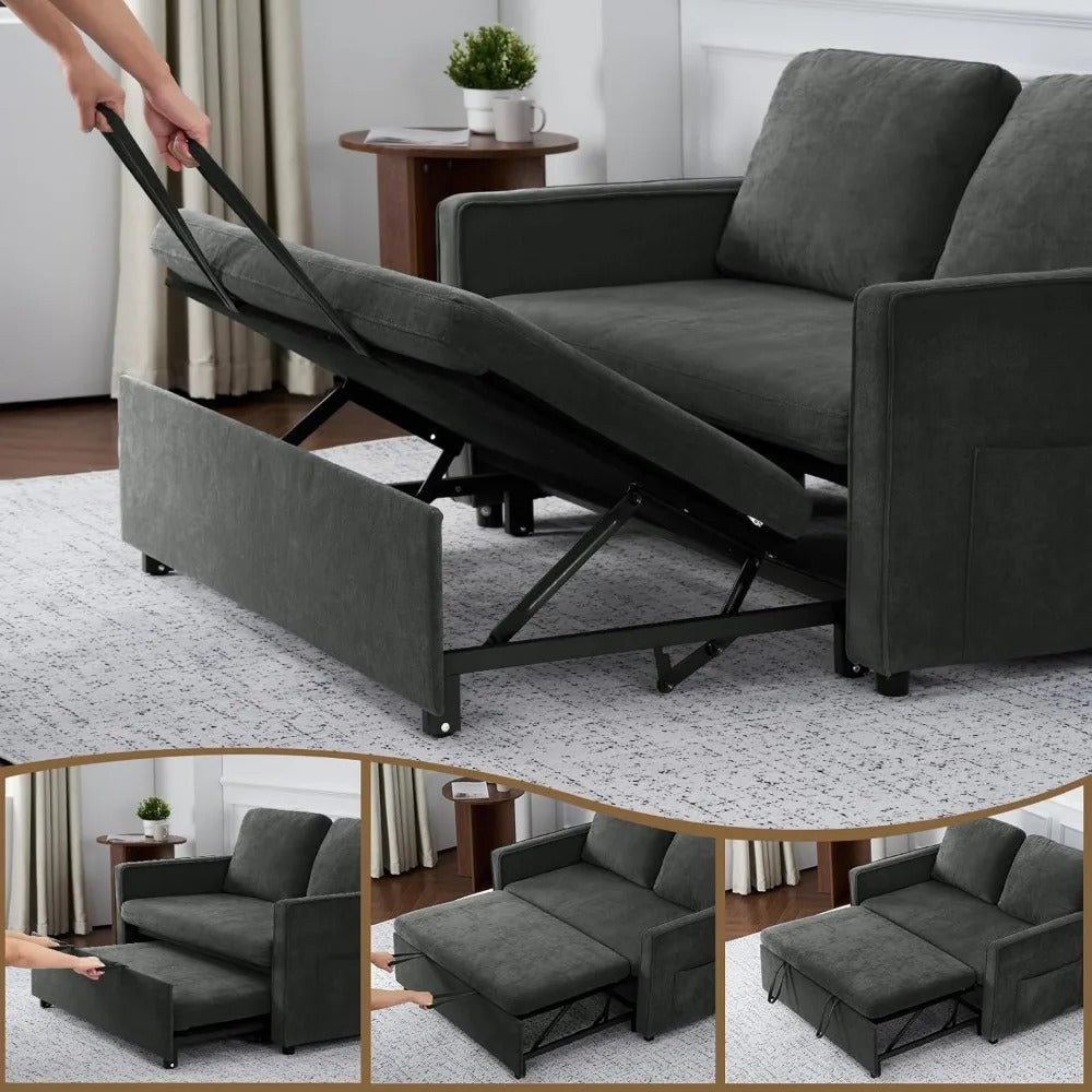3-in-1 Convertible Sleeper Sofa Bed – 54" Pull-Out Loveseat with Adjustable Backrest, Storage Pockets & USB/Type-C Charging Ports
