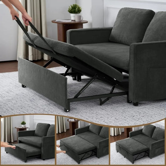 3-in-1 Convertible Sleeper Sofa Bed – 54" Pull-Out Loveseat with Adjustable Backrest, Storage Pockets & USB/Type-C Charging Ports