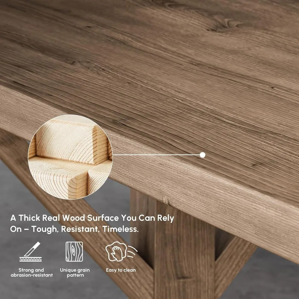 59" Rustic Farmhouse Office Desk – Executive Computer Table with Trestle Base, Natural Wood Finish