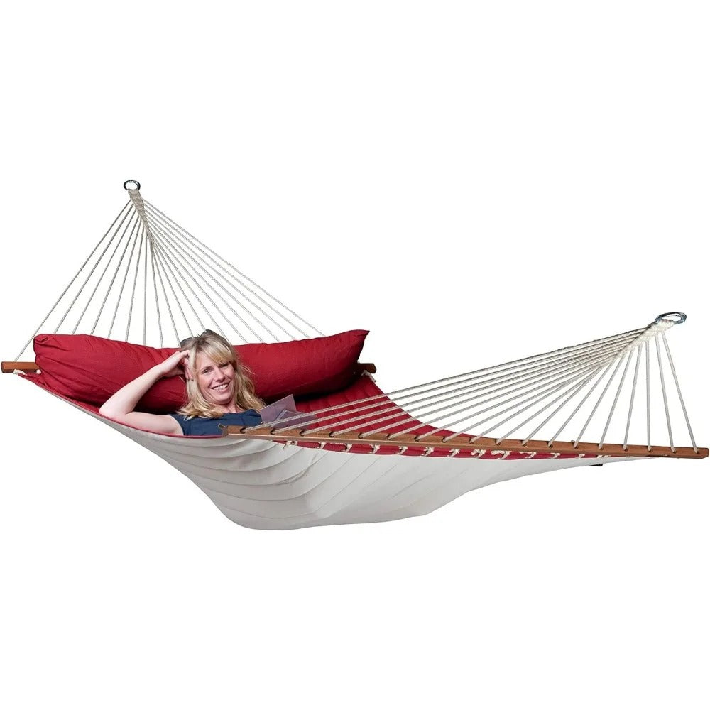 King-Size Quilted Hammock – Alabama Red Pepper Spreader Bar Hammock for 1–2 People, Weatherproof with Integrated Cushion