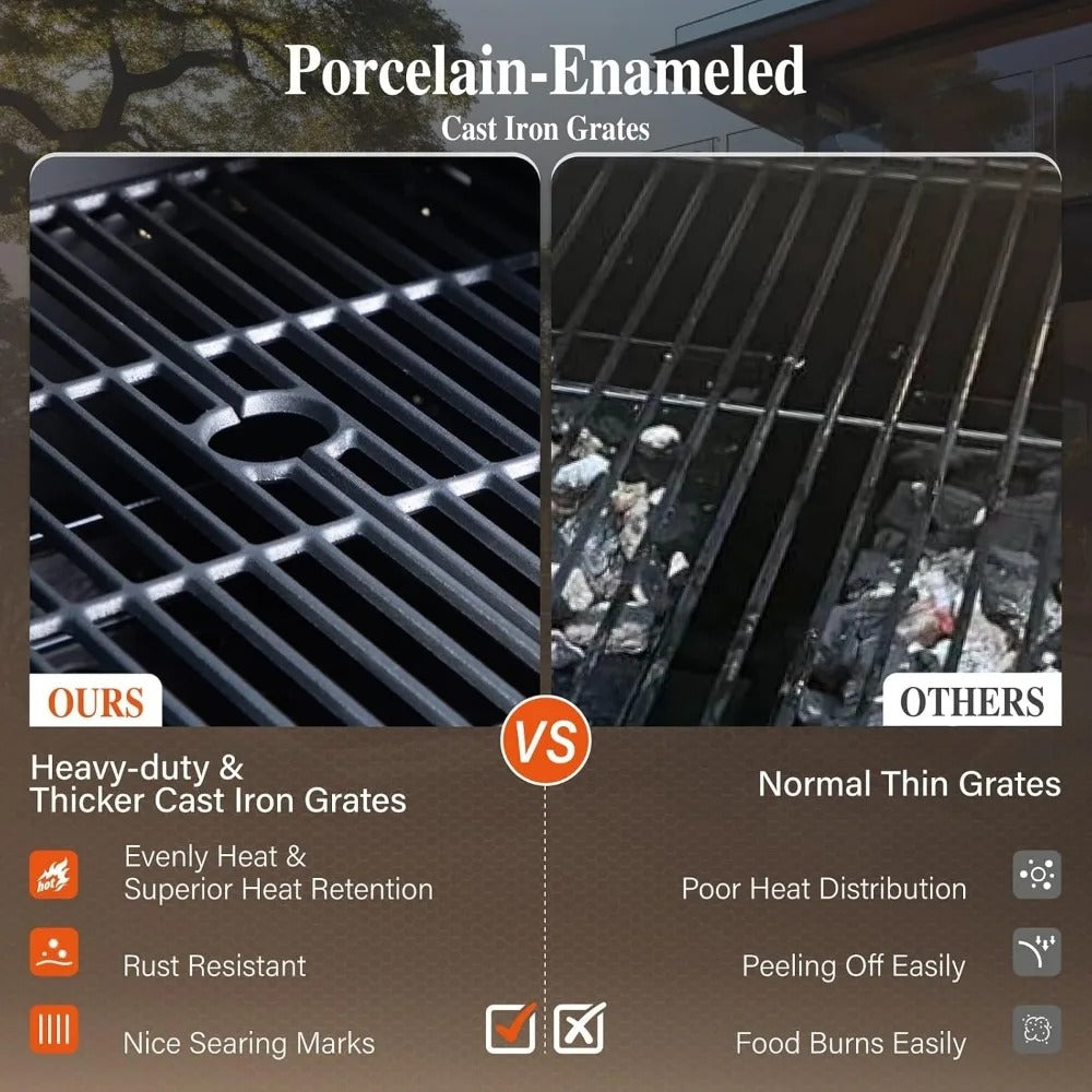 Dual Fuel Gas & Charcoal Grill Combo – 690 Sq.In. BBQ Grill with Side Burner, Porcelain Cast Iron Grates, Removable Grease Tray