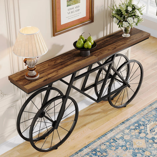 70.9" Industrial Console Table with Bicycle Metal Base – Narrow Entryway & Sofa Table