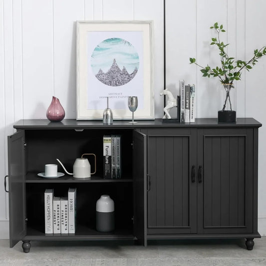 62" Coffee Bar Cabinet with Storage – Modern Black Sideboard Buffet for Kitchen, Dining & Living Room