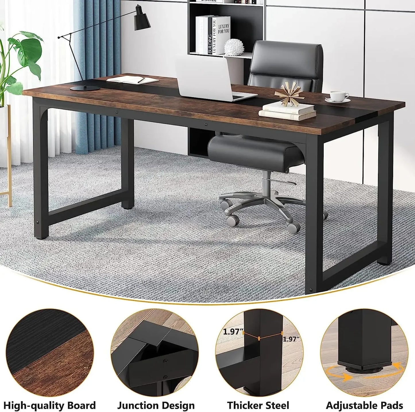 Modern Rectangular Computer Desk – Spacious Wood Workstation for Home Office or Study Room