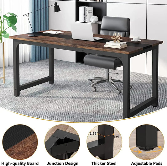 Modern Rectangular Computer Desk – Spacious Wood Workstation for Home Office or Study Room