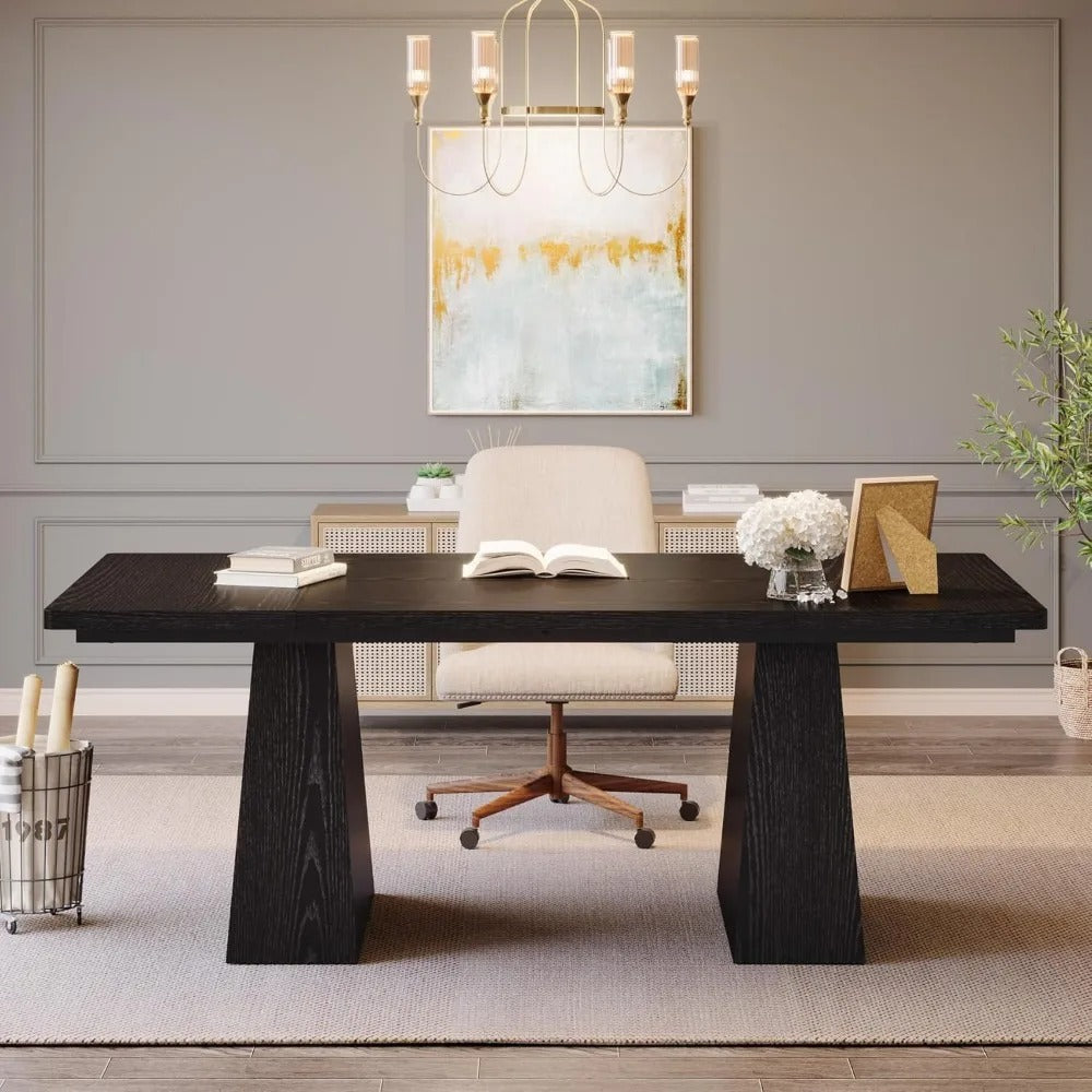 63-Inch Executive Desk with Double Pedestal – Modern Computer Desk with Scratch-Resistant Finish, Spacious Work Surface for Home Office or Conference Room