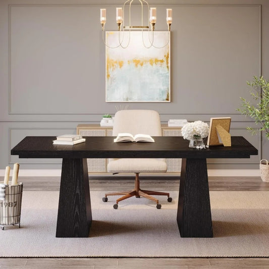 63-Inch Executive Desk with Double Pedestal – Modern Computer Desk with Scratch-Resistant Finish, Spacious Work Surface for Home Office or Conference Room