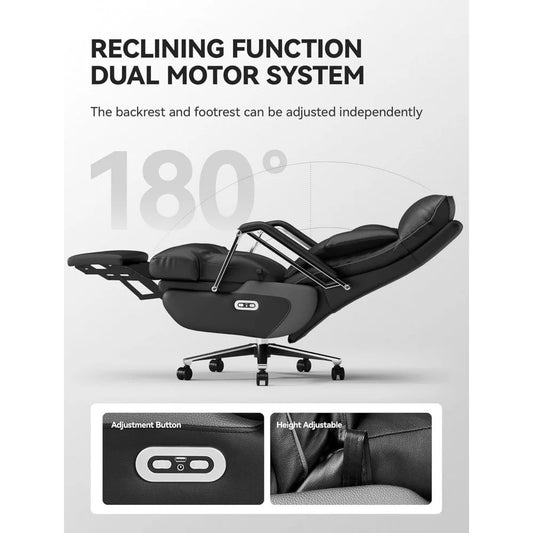 Big & Tall Electric Reclining Office Chair – Dual Motor, Wide Seat, Footrest & Adjustable Height, Ergonomic PU Leather Chair