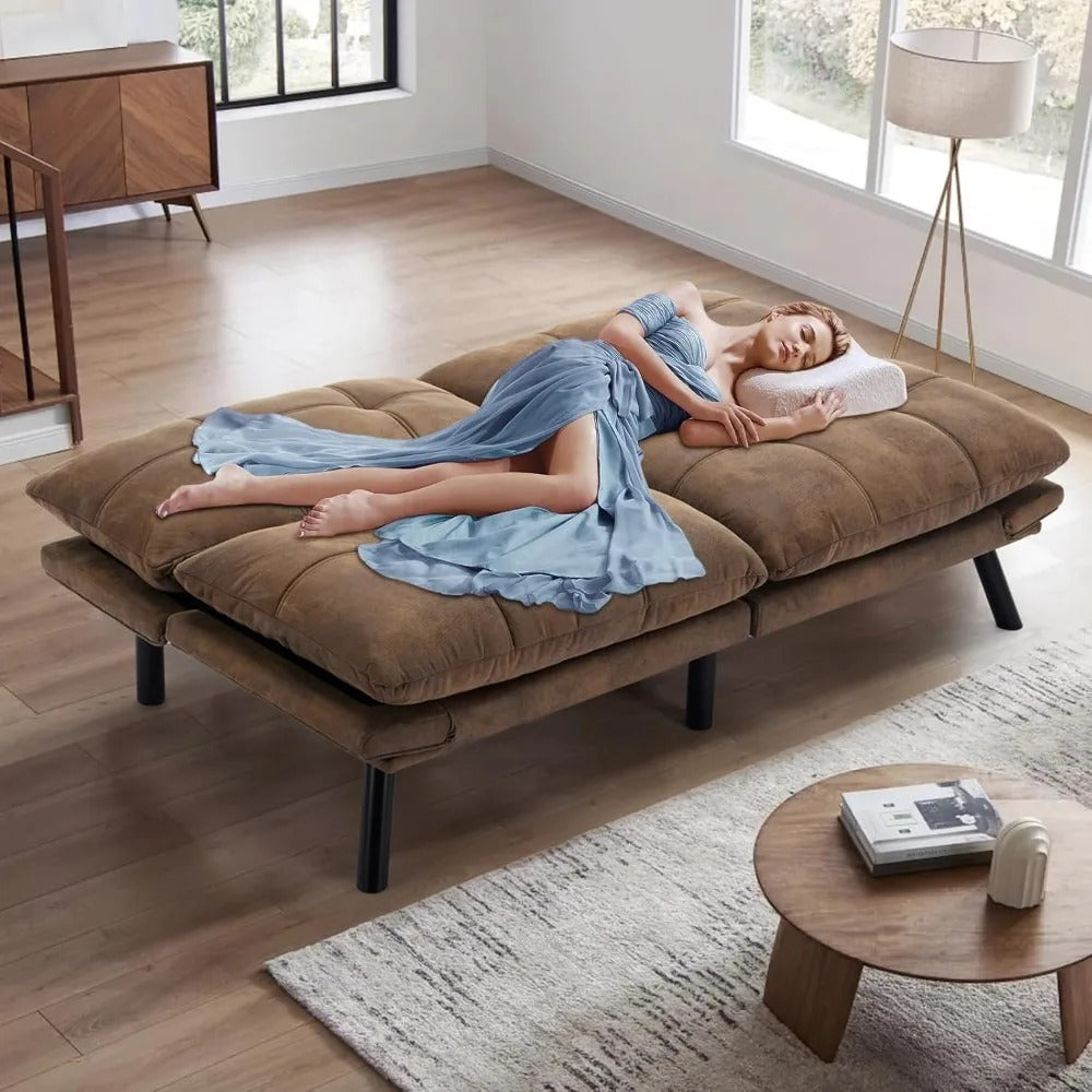 67" Velvet Futon Sofa Bed – Convertible Loveseat with Adjustable Backrest & Memory Foam for Small Spaces