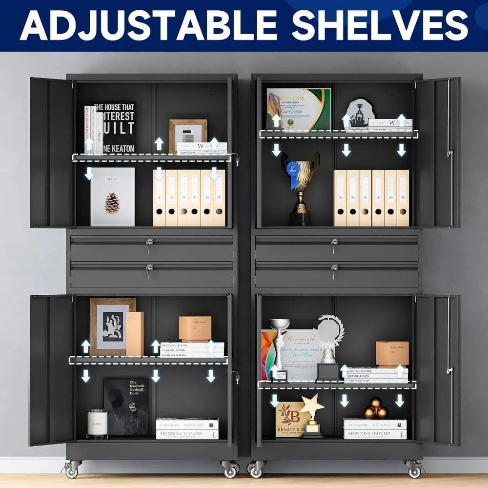 Heavy-Duty Metal Storage Cabinet with Lock, Drawers & Wheels