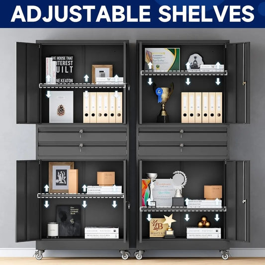 Heavy-Duty Metal Storage Cabinet with Lock, Drawers & Wheels