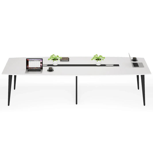 8FT Modern Conference Table with Cable Grommets and Sturdy Metal Frame