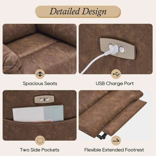 Heated Massage Electric Recliner Chair – Power Recliner with Extended Footrest, USB Port & Side Pockets for Total Relaxation