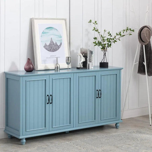 62" Modern Buffet & Bar Cabinet – Aqua Blue Sideboard with 4 Doors and Adjustable Shelves, Storage Cabinet for Kitchen, Dining Room & Living Room
