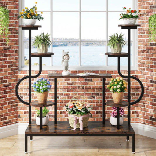 Modern Indoor Plant Stand – Tall Multi-Level Shelf with Round & Square Boards for Living Room or Balcony