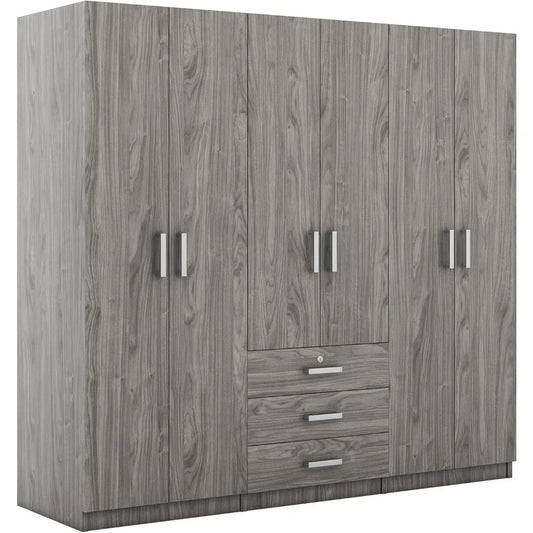 6-Door Wardrobe Closet with 3 Drawers & Lockable Storage – Modern Freestanding Armoire Organizer for Bedroom