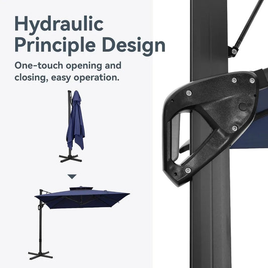 12x9 ft Rectangle Cantilever Patio Umbrella with Base – 360° Rotation, Fade-Resistant, Windproof Outdoor Umbrella for Deck, Poolside & Backyard (Navy Blue)