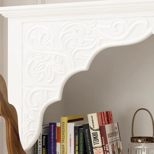 70.9" Farmhouse Kitchen Pantry Cabinet with Carved Glass Doors & Drawer – Corner Storage & Display Cabinet