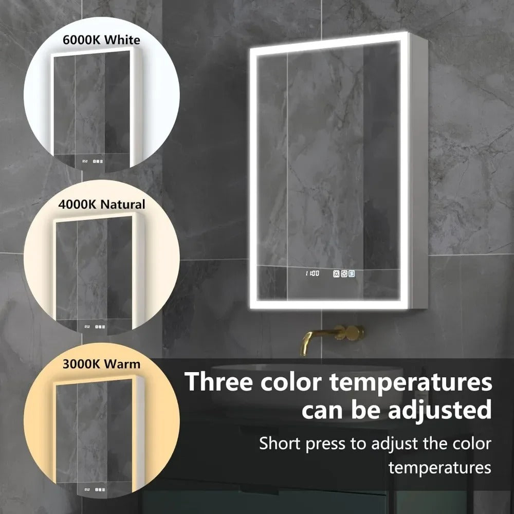 20x30" LED Medicine Cabinet with Mirror – Dimmable, Defogger, Clock, Temp Display, USB Ports & Recessed/Wall Mount Options