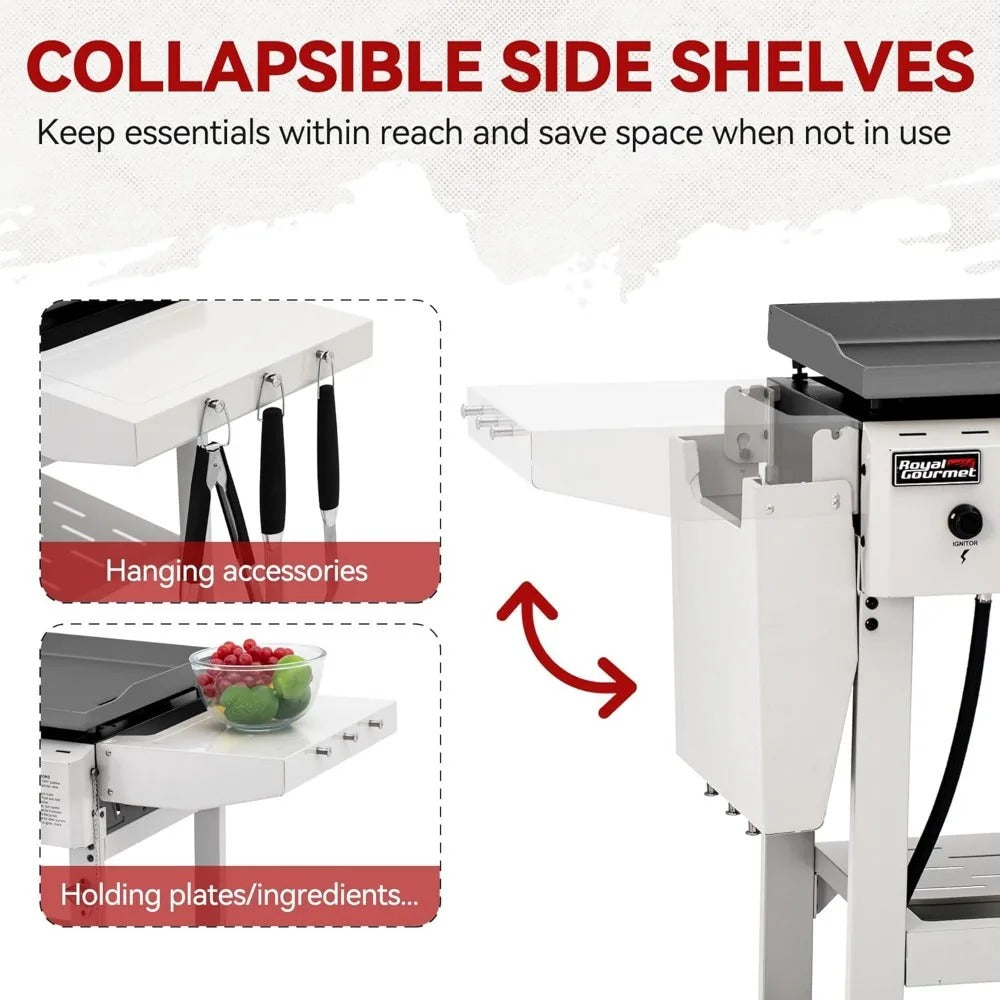 3-Burner Outdoor Gas Griddle with Folding Side Tables – 28" Flat Top Grill, 39,000 BTU, 492 Sq.In Cooking Area