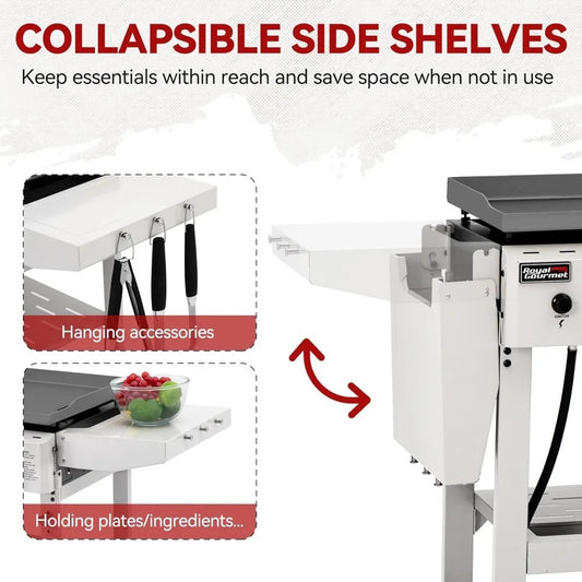 3-Burner Outdoor Gas Griddle with Folding Side Tables – 28" Flat Top Grill, 39,000 BTU, 492 Sq.In Cooking Area