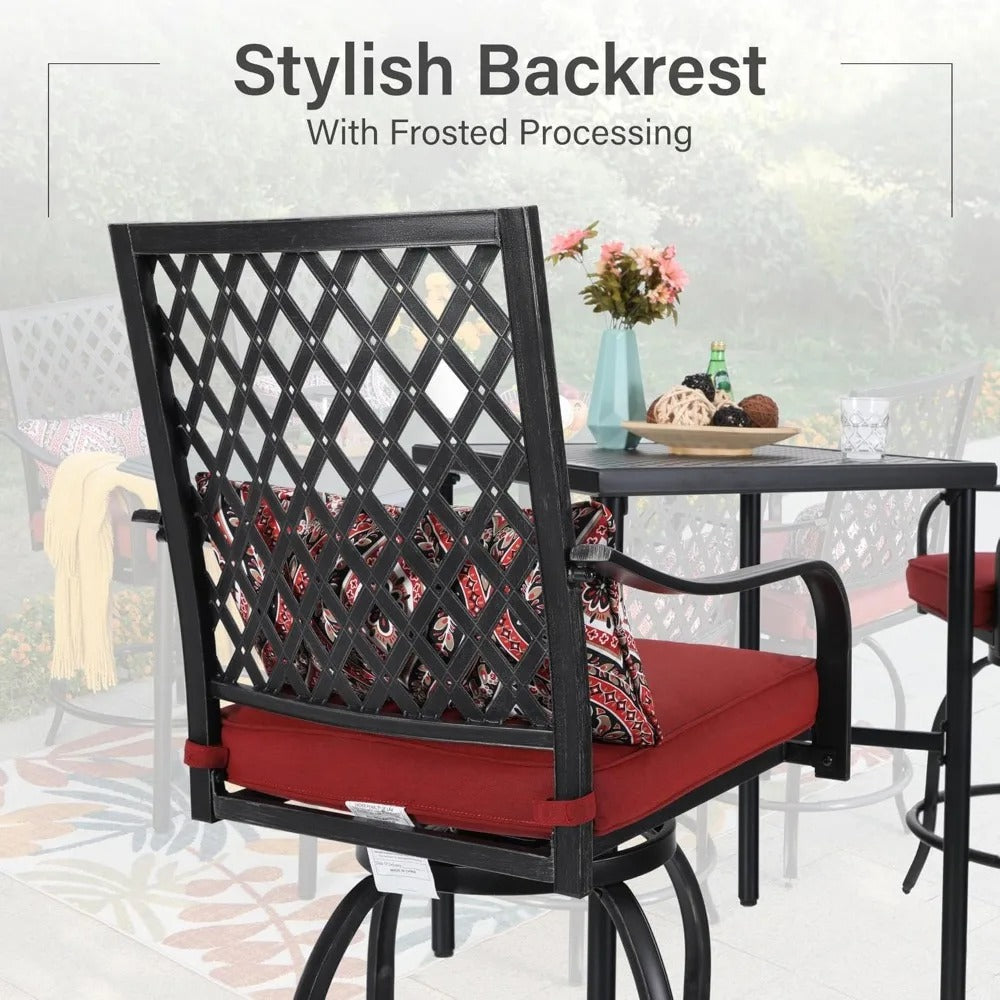 2-Piece Outdoor Swivel Bar Stools with Cushions, Patio Counter-Height Chairs with Armrests & Weather-Resistant Steel Frame