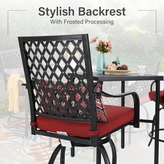 2-Piece Outdoor Swivel Bar Stools with Cushions, Patio Counter-Height Chairs with Armrests & Weather-Resistant Steel Frame