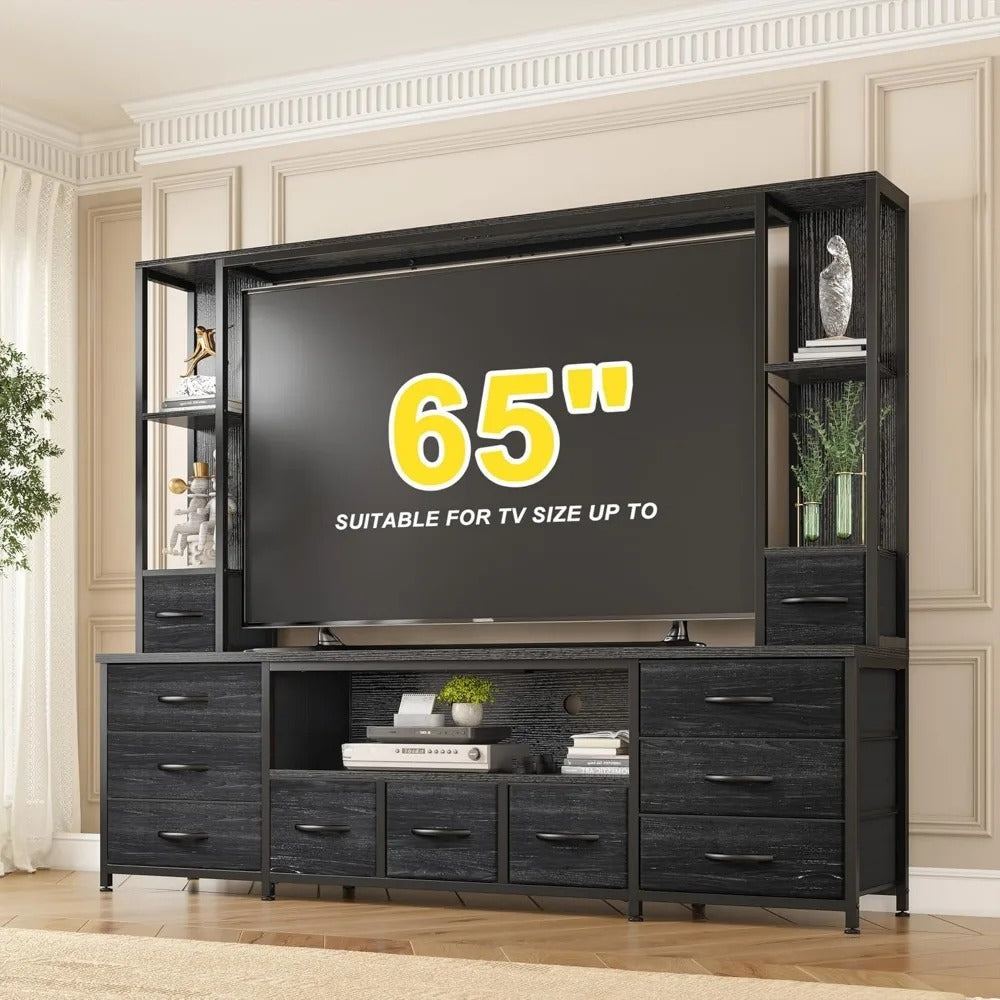 65" TV Stand Wall Unit with 11 Drawers, LED Lights & Power Hub – Modern Entertainment Center for Living Room