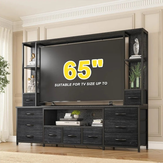 65" TV Stand Wall Unit with 11 Drawers, LED Lights & Power Hub – Modern Entertainment Center for Living Room