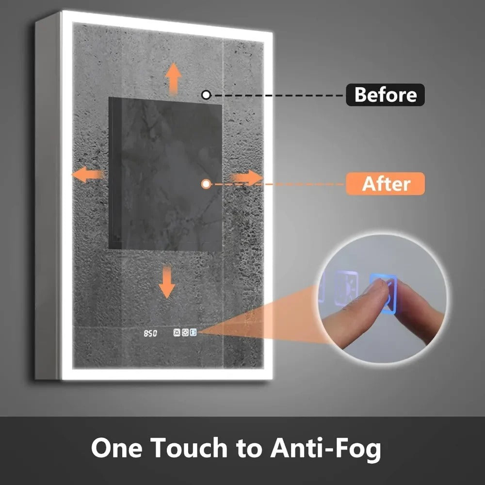 20x30" LED Medicine Cabinet with Mirror – Dimmable, Defogger, Clock, Temp Display, USB Ports & Recessed/Wall Mount Options